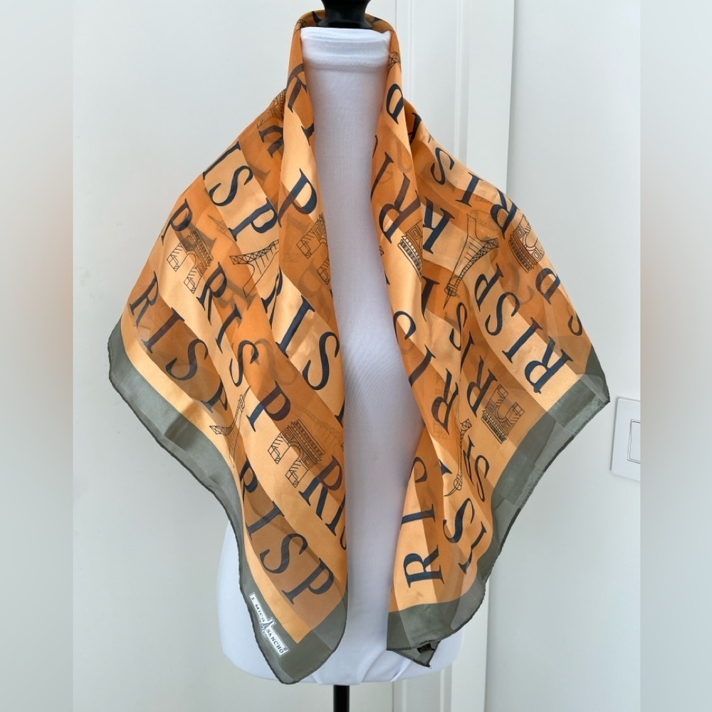 J. MICO SANCHO Scarf Large Square Paris Spell Out Eiffel Tower Sheer Souvenir